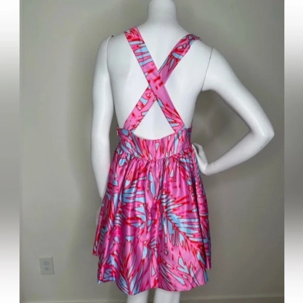 ROMEO + JULIET COUTURE PINK TURQUOISE CRISS CROSS BACK SLEEVELESS MINI DRESS M - Picture 3 of 9